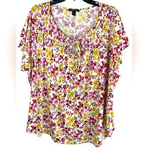 Robert Louis Women’s Plus 3X Floral Peasant-Style Flutter Sleeve Stretchy Top